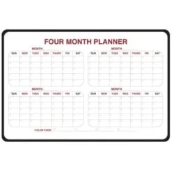 Ghent® 2'x3' Dry Erase Planner, 4-Month, Radius Corners, Black Vinyl Frame
