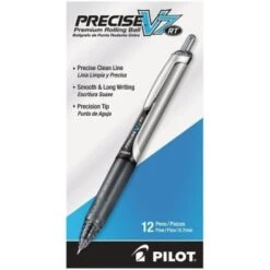Pilot Precise V5 Black/Black Fine Retractable Rollerball Pen 0.7mm, Pack Of 12