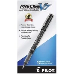 Pilot Precise V7 Rollerball Pens, Fine Point, 0.7 Mm, Black, Package Of 12 -Office Provisions 204024 w InthePackageView Lg