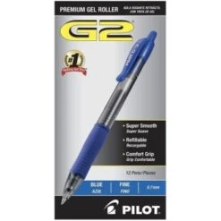 Pilot G-2 Retractable Gel Pens, Fine Point, 0.7 Mm, Blue Ink, Package Of 12 -Office Provisions 204039 w InthePackageView Lg