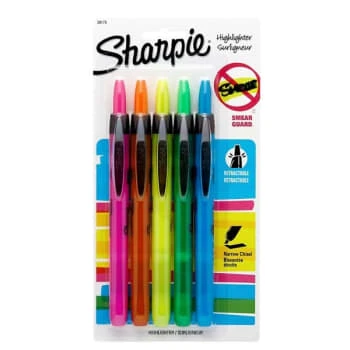 Sharpie® Accent® Assorted Fluorescent Chisel Tip Retractable Highlighter, (5-Pack) 1 Sharpie® Accent® Assorted Fluorescent Chisel Tip Retractable Highlighter, (5-Pack)