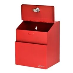 Adir Office Wall Mount Steel Locking Suggest Drop Box Red -Office Provisions 228541 BackView Lg