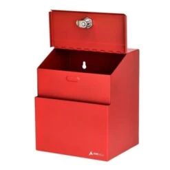 Adir Office Wall Mount Red Steel Locking Suggest Drop Box W/suggest Cards -Office Provisions 228542 BackView Lg