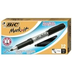 BIC® Mark-It® Permanent Markers, Black, Pack Of 12