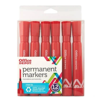 Office Depot® Red Chisel-Point Permanent Marker, Package Of 12 1 Office Depot® Red Chisel-Point Permanent Marker, Package Of 12