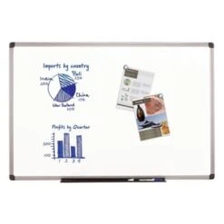 Foray® White Porcelain Magnetic Dry-Erase Board 48 X 36 Inch Gray Plastic Corner
