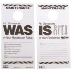 HY-KO Maintenance Door Hang Tag, Was/Is In Your Residence, 4 X 7", Package Of 50